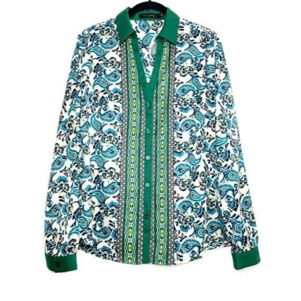 The Limited Women’s Paisley Print Long Sleeve Button-Up Collared Blouse Small - Picture 2 of 11